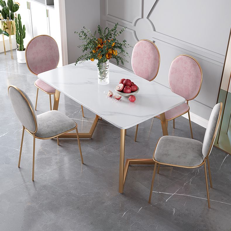 Minimalist Rectangle Shape White Dining Table Sintered Stone Standard Dining Table for Kitchen