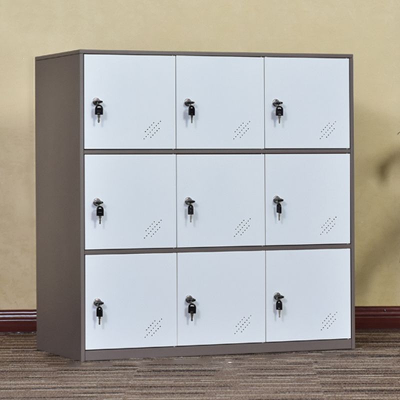 Contemporary Non-Hanging Armoire with Hinged Doors White and Brown Metal Storage Cabinet