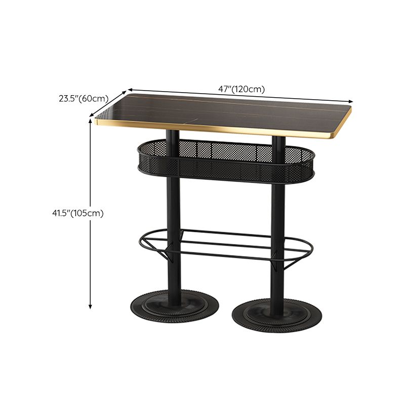 Industrial Bar Table Black Wood Bar Dining Table with Storage