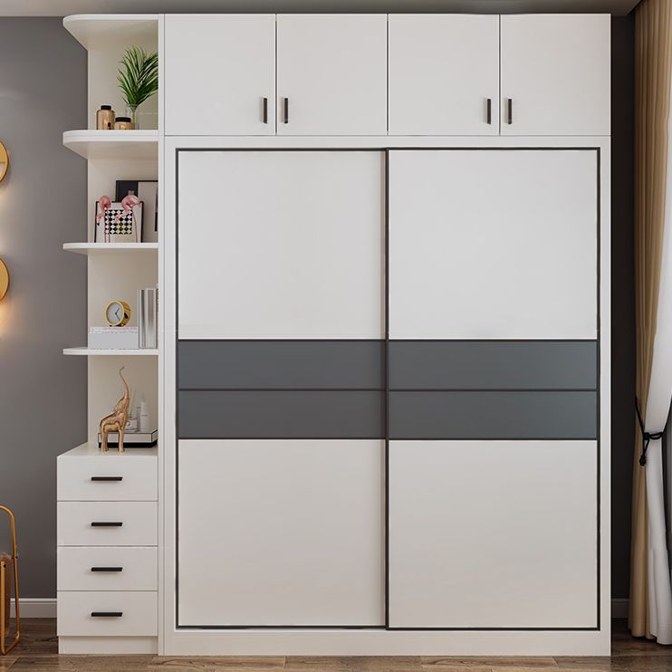 Contemporary Style Wardrobe White Colour Wooden Bedroom Wardrobe Closet