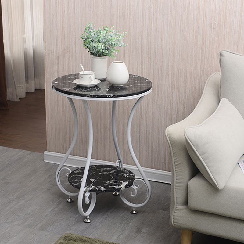 Glam Round Glossy Marble Top End Table Metal Curved Sofa Side End Table