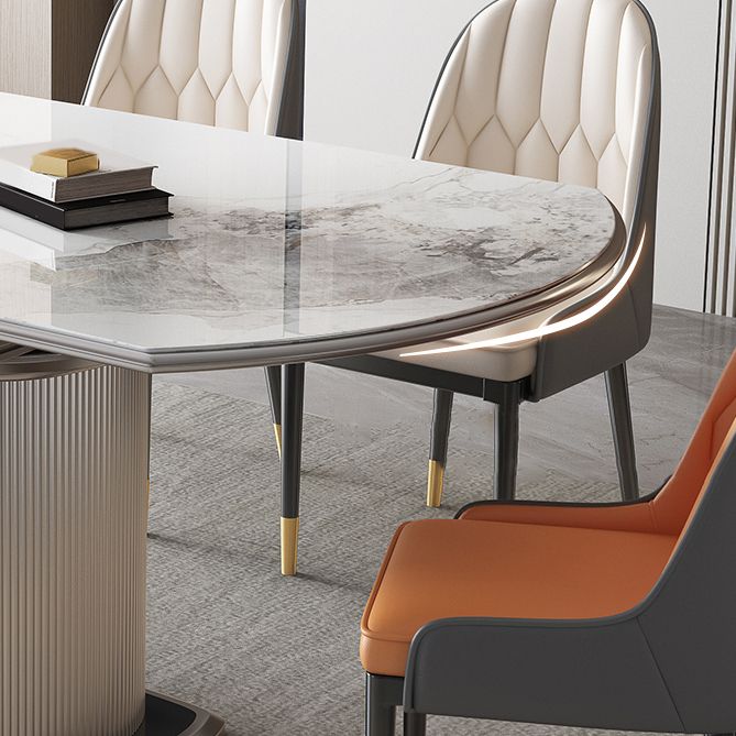 Stone Tabletop Round Extendable Dining Table in White with Storage