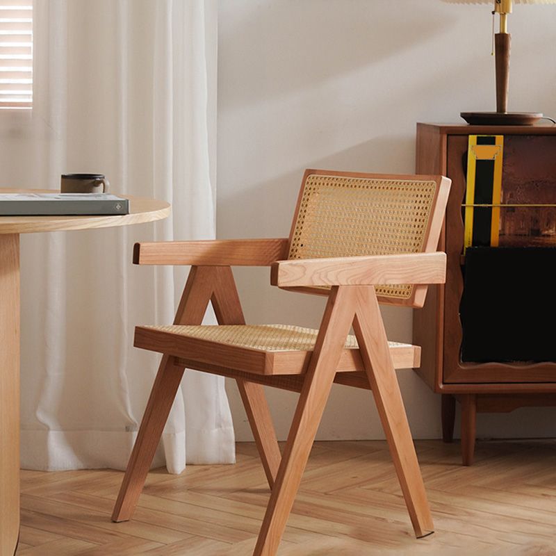 Solid Wood Arm Chair Open Back Dining Arm Chair for Living Room