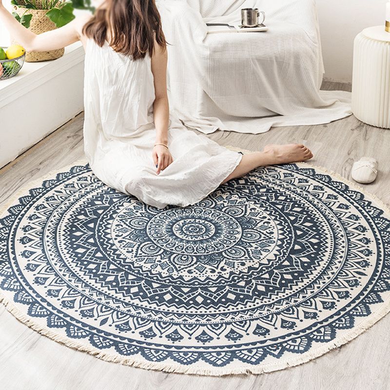 Boho Mandala Area Rug Multicolor Cotton Rug Pet Friendly Carpet for Bedroom