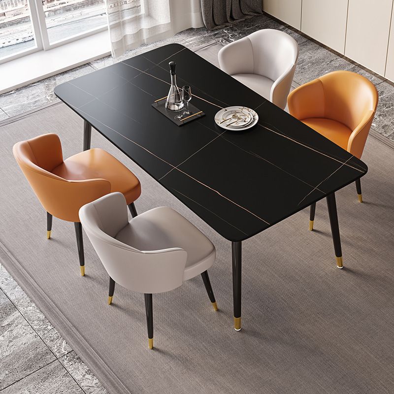Stone Top Dining Table Contemporary Table with 4 Legs in Black
