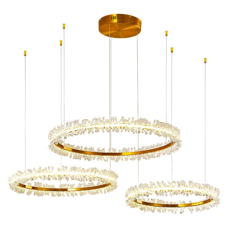 Simple Stylish Ring Pendant Chandelier Flower Crystal Living Room LED Hanging Light in Gold