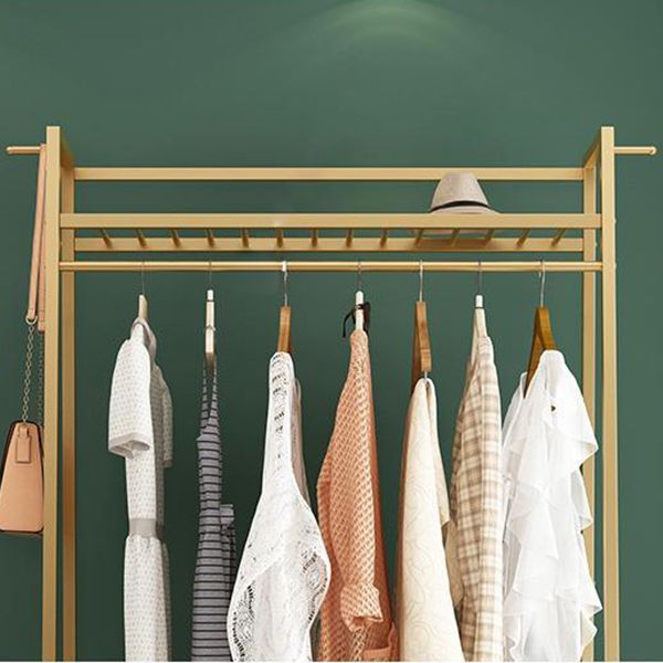 Contemporary Style Open Armoire Gold Metal Armoire with Clothing Rod