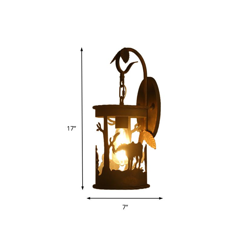 1 Glühbirnenzylinderwand montiertes Licht Industrial Rost Metallbeleuchtung mit Blatt und Pferdemuster