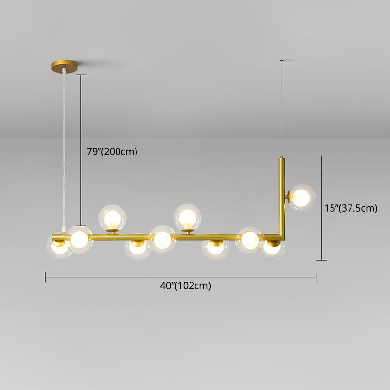 Minimalist Design 10-Light Ceiling Lighting for Dining Room, Black/Gold with Glass Shades