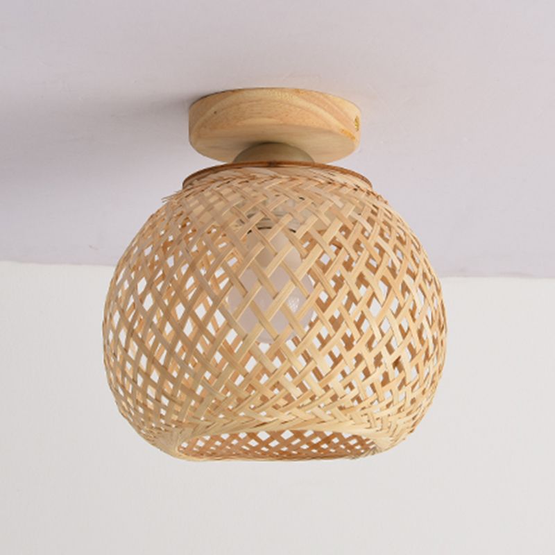 Asia Sphere Ceiling Flush Mount Bamboo Ceiling Mounted Fixture in Beige