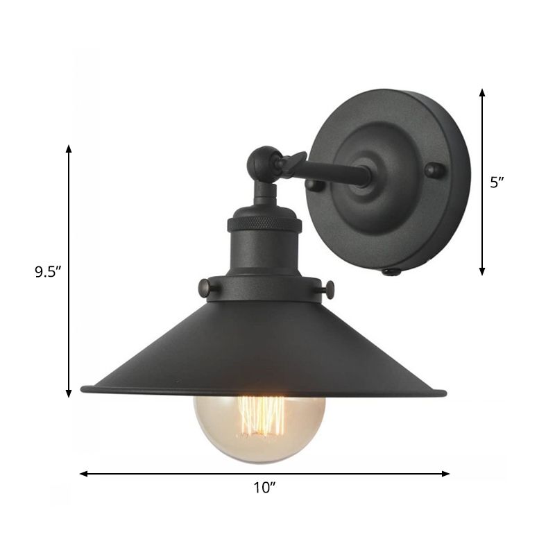 Black 1 Bulb Rotatable Wall Light Vintage Iron Cone Shade Plug-in/Plug-less Wall Mounted Lamp for Bedroom