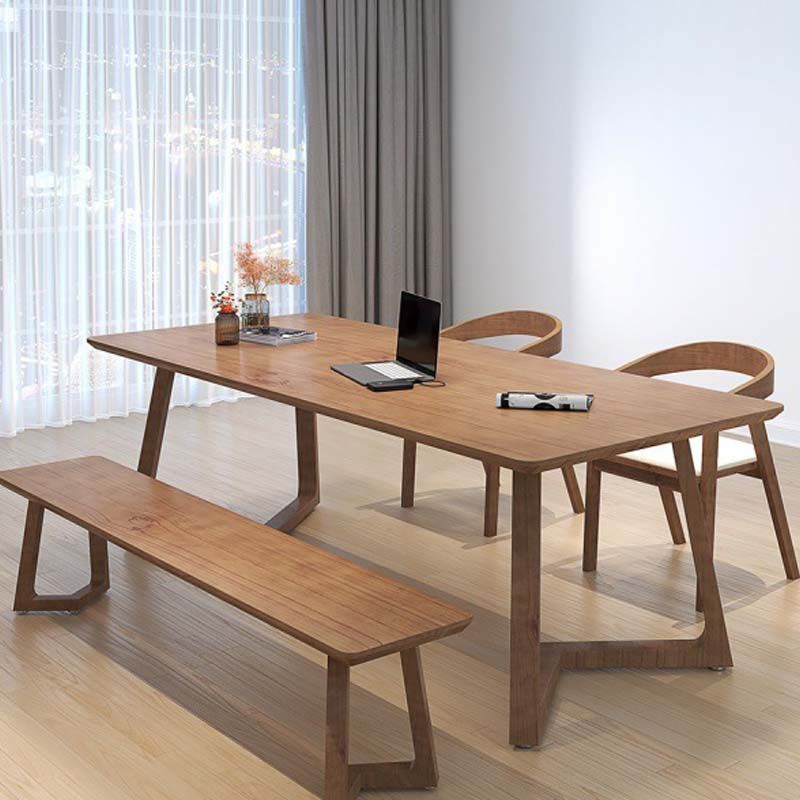 Pine Wood Top Dining Table Traditional Luxury Rectangle Table with Sled Base