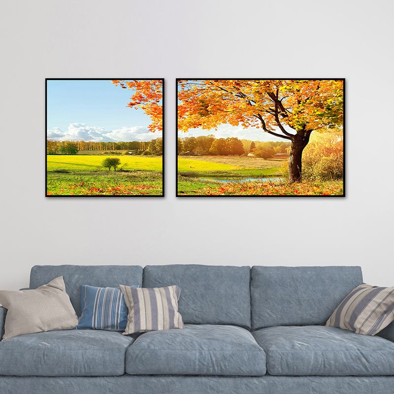 Magnifique impression d'art de paysage pastoral, décoration murale de paysage naturel de chambre à coucher en couleurs vives