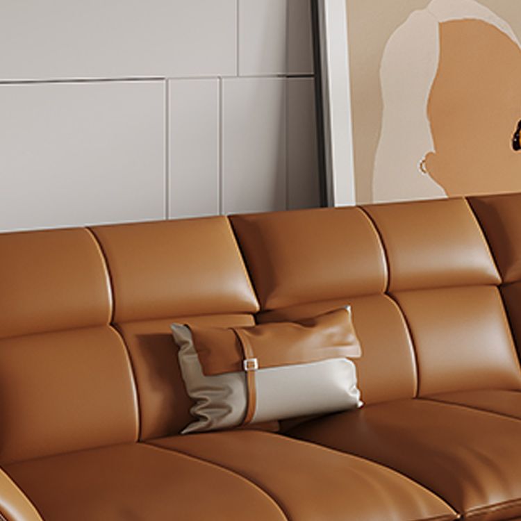 Contemporary Sectional Sofa Orange Genuine Leather Sectional