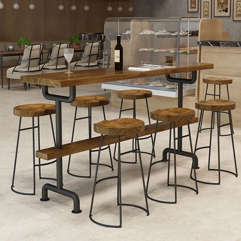 Modern Solid Wood Dining Stools Backless Barstools with Footrest