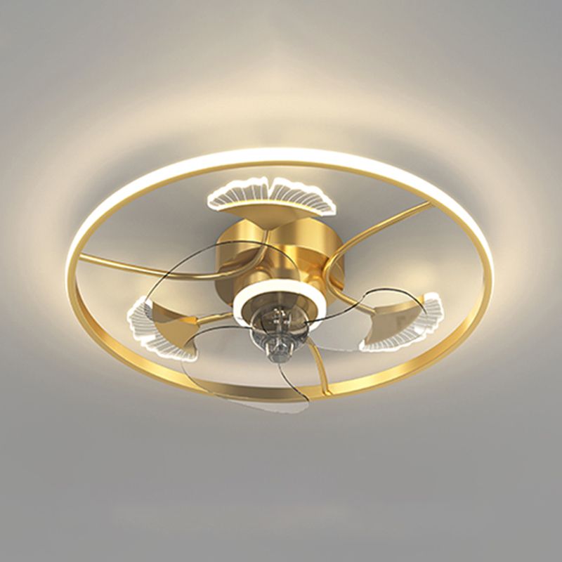 Nordic Style LED Fan Light Fixture Round Bedroom Semi Flush Mount Ceiling Lamp