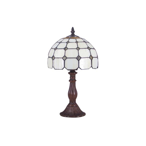 12"/8" Wide Lattice Bowl Office Desk Light with Bead Glass Single Light Tiffany Desk Lamp in White for Hotel