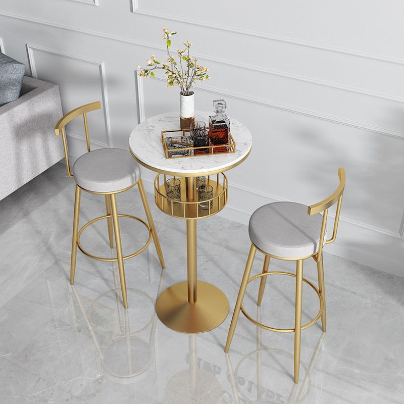 Glam Faux Marble Bistro Table Indoor Iron Single Pedestal Bar Dining Table Fixed Table