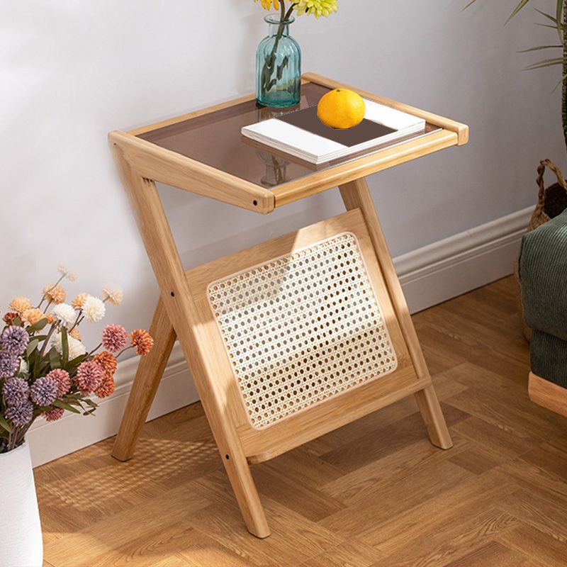 Cross Legs End Table Glass Top End Table  with Shelf 21.6 "Tall for Living Room