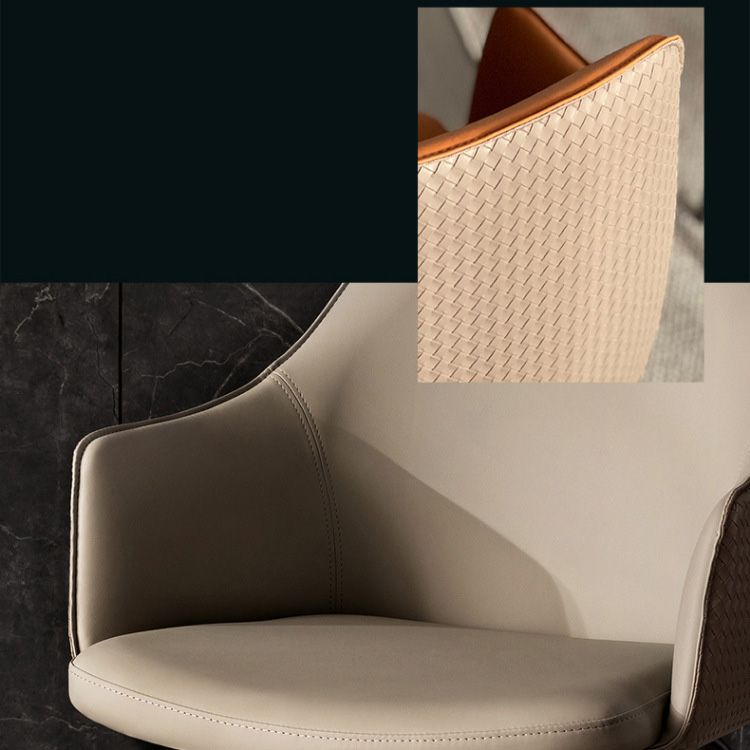 Faux Leather Dining Chairs Upholstered Arm Chairs with Metal Base