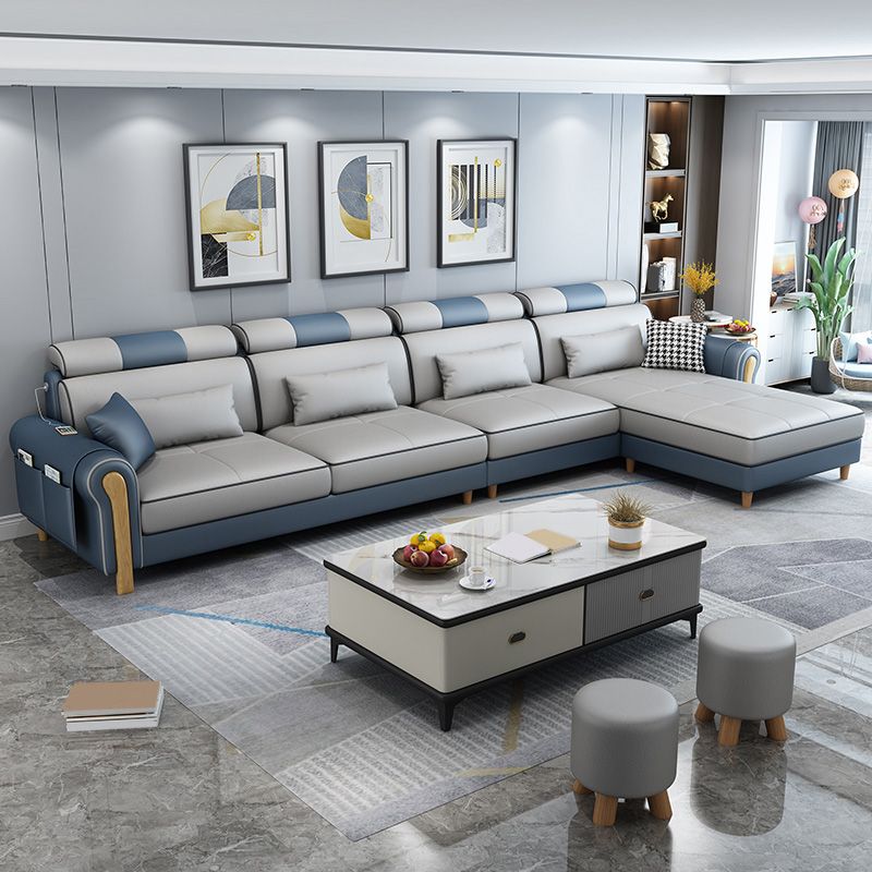 Contemporary Faux Leather and Velvet L-Shape Furniture Sectionals