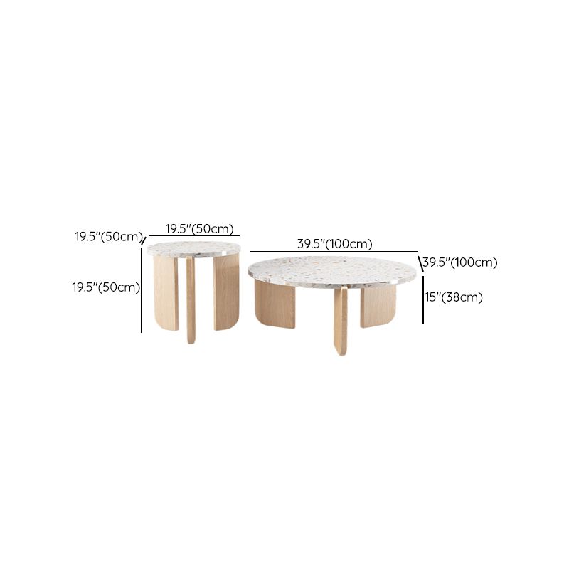 Round Terrazzo Coffee Cocktail Table Set with Acrylic/Ash Legs