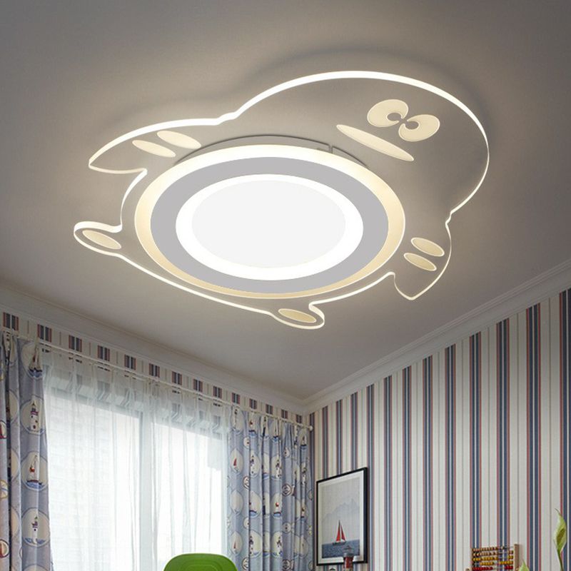 Cartoon Penguin LED Flush Mount Light Acrylic Bedroom Flush Mount Ceiling Light in Clear