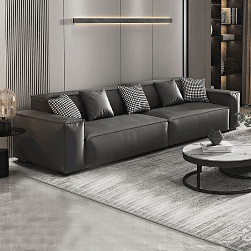 Grey Faux Leather Contemporary Square Arm Sofa Stain Resistant Standard Sofa