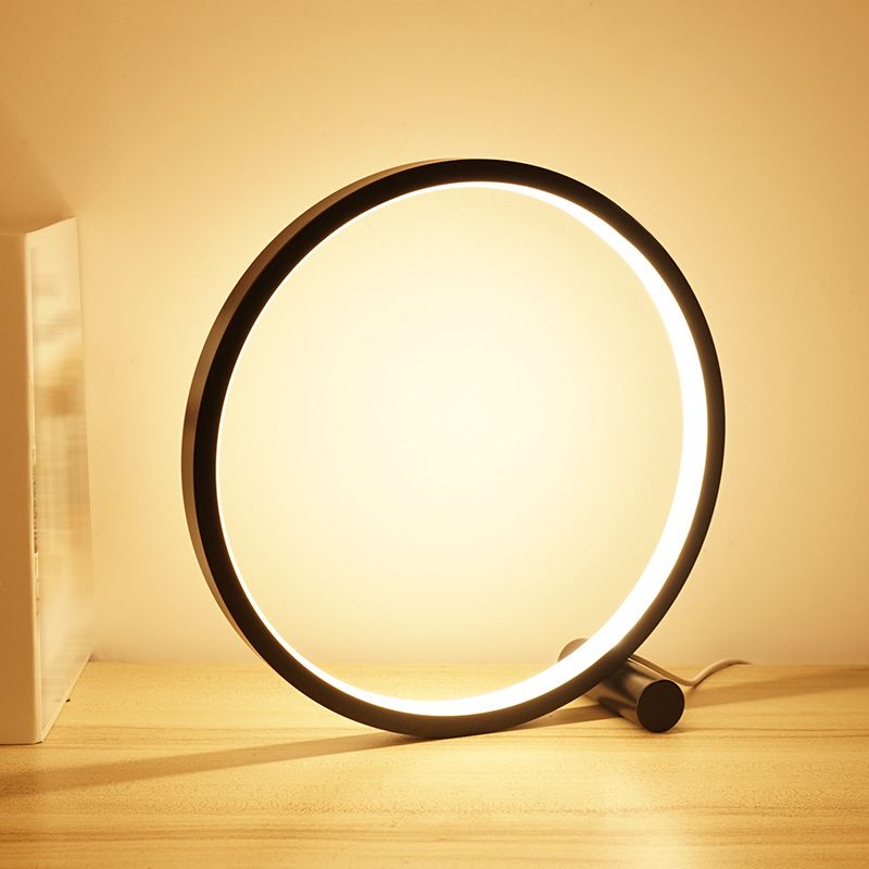 1-Light Circular Table Lamp Contemporary Metal Nightstand Lamps for Bedroom