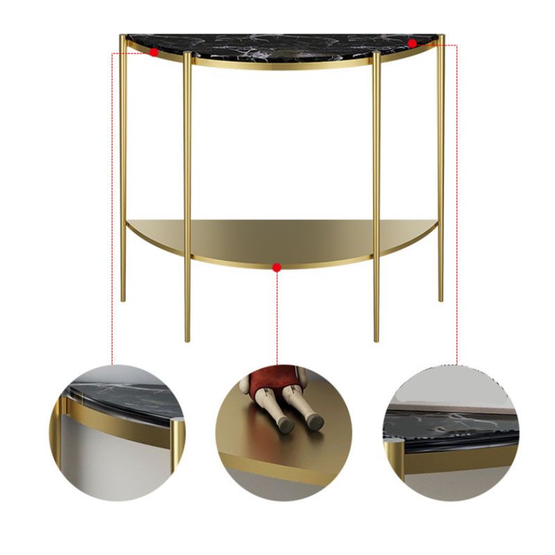 Glam Marble Console Sofa Table Half Moon End Table with Shelves for Hall
