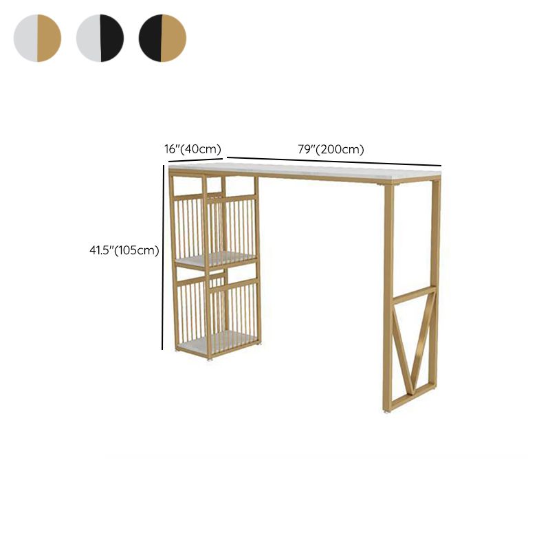 Metal Base Bar Table Rectangular Faux Marble Top Bistro Pub Table