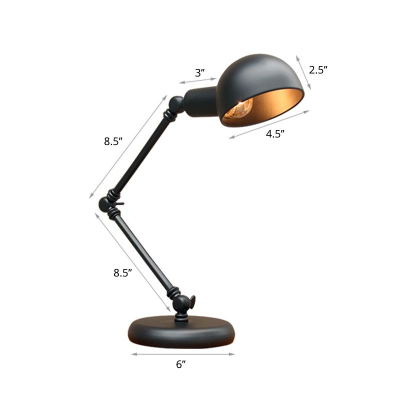 Metal 3-Joint Swing Arm Task Light Industrial 1 Bulb Bedroom Table Lamp with Shade in Black
