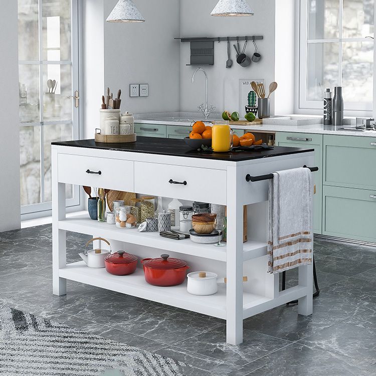 Dining Room Kitchen Island Table Modern Marble Prep Table with Open Storage