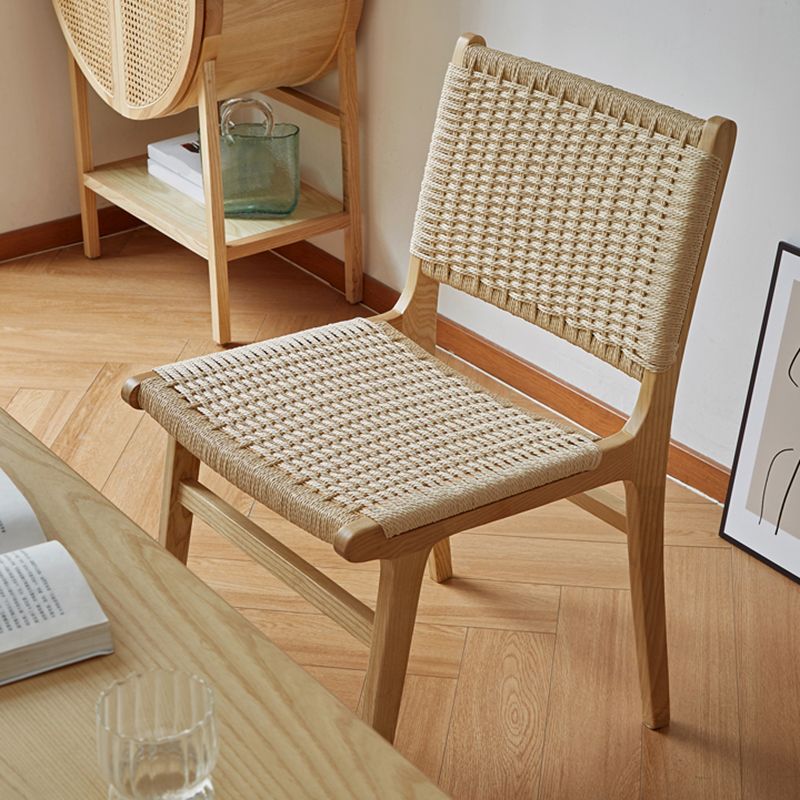 Solid Wood Lounge Chair Woven Back Side Chair with Wooden Legs