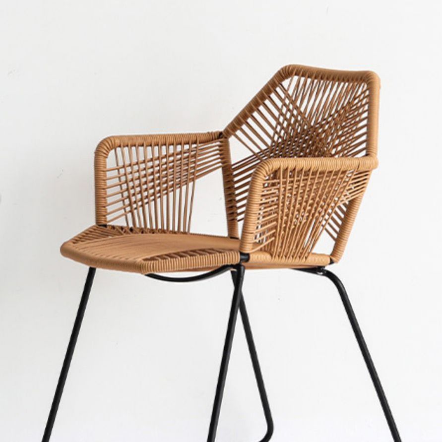 Modern Style Wicker Low Back Armed Bar Stool with Metal Legs