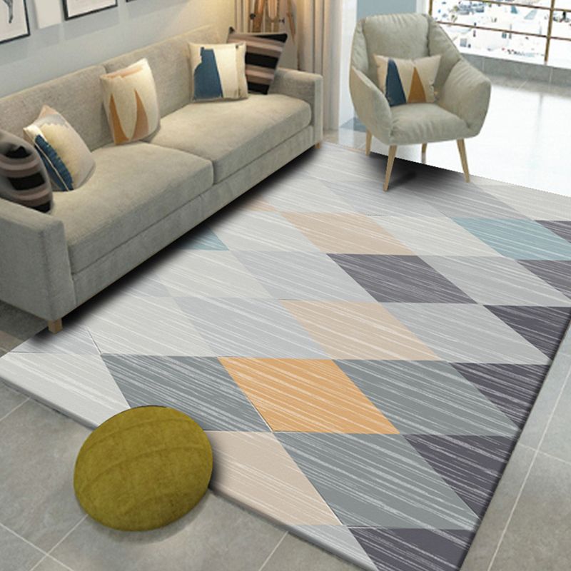 Modern Geo Pattern Rug Multi Colored Cotton Blend Area Carpet Non-Slip Pet Friendly Indoor Rug for Parlor