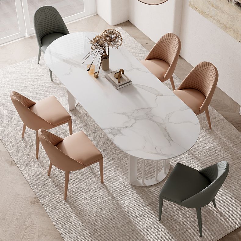 Metal Modern Double Pedestal Dining Table Sintered Stone Top Table for Dining Room and Kitchen