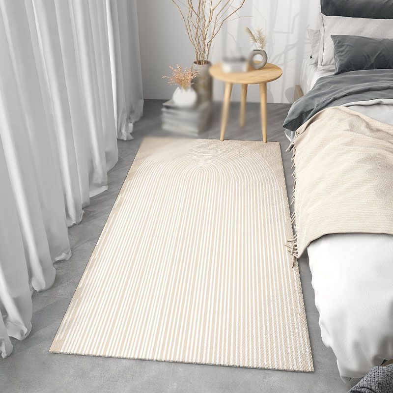 Beige Modern Carpet Polyester Stripe Pattern Area Rug Easy Care Area Rug for Bedroom