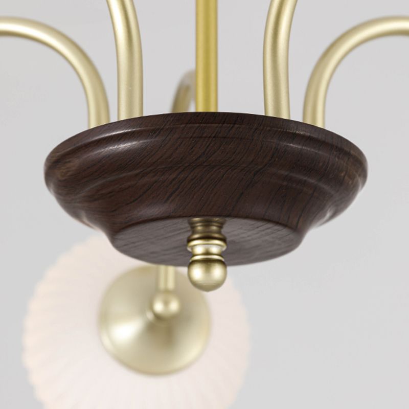 Bowl Shade Hanging Light Modern Style White Glass Chandelier for Living Room