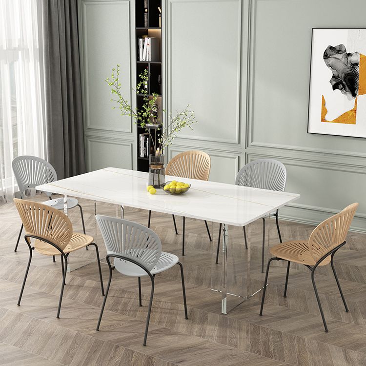 Modern Stone Top Dining Table Rectangle Acrylic Base Counter Dining Table