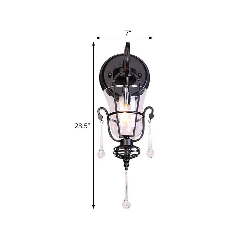 Mont en métal Éclairage mural moderniste 1/2 lampe murale noire claire avec nuance en verre transparent
