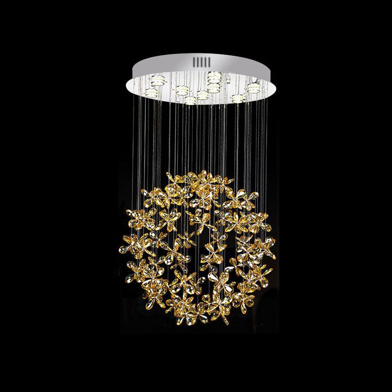 Kugel-Deckenleuchte, moderner klarer Kristall, 16"/19,5" B, 9 Lichter, Esszimmer-Einbauleuchte in Nickel