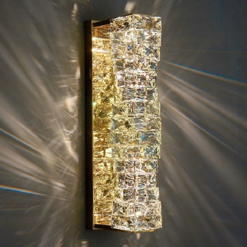 Nordic Metal Wall Light Geometric Silver Wall Sconce with Crystal for Bedroom