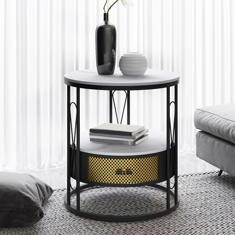 Modernistic Metal Frame 1-Drawer Round Living Room Side Table