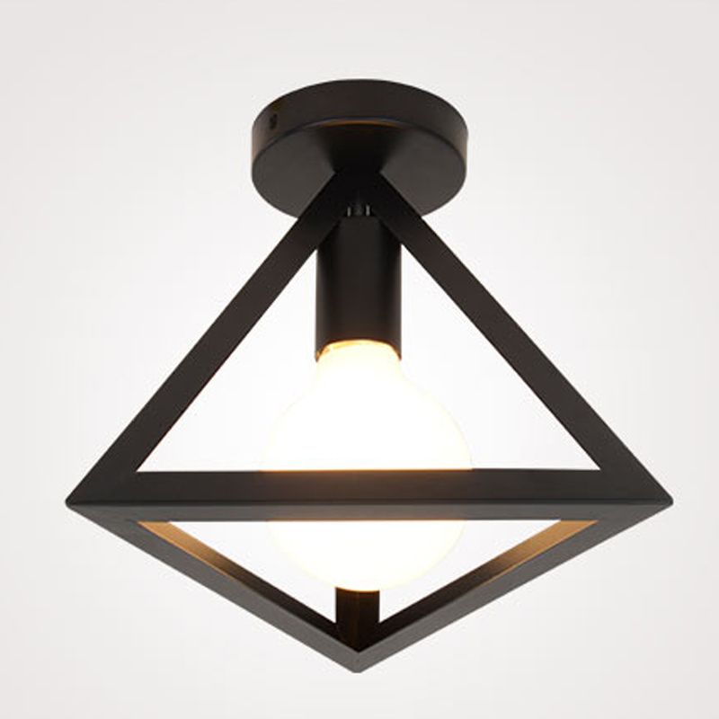 Industrial Flush Light Fixtures Geometric Iron 1 Light Flush Mount Lamps in Black