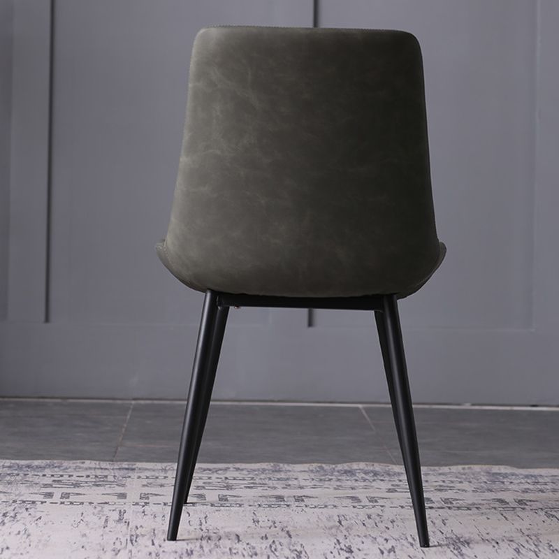 Contemporary Leather Side Chair Matte Finish Solid Back Dining Chair