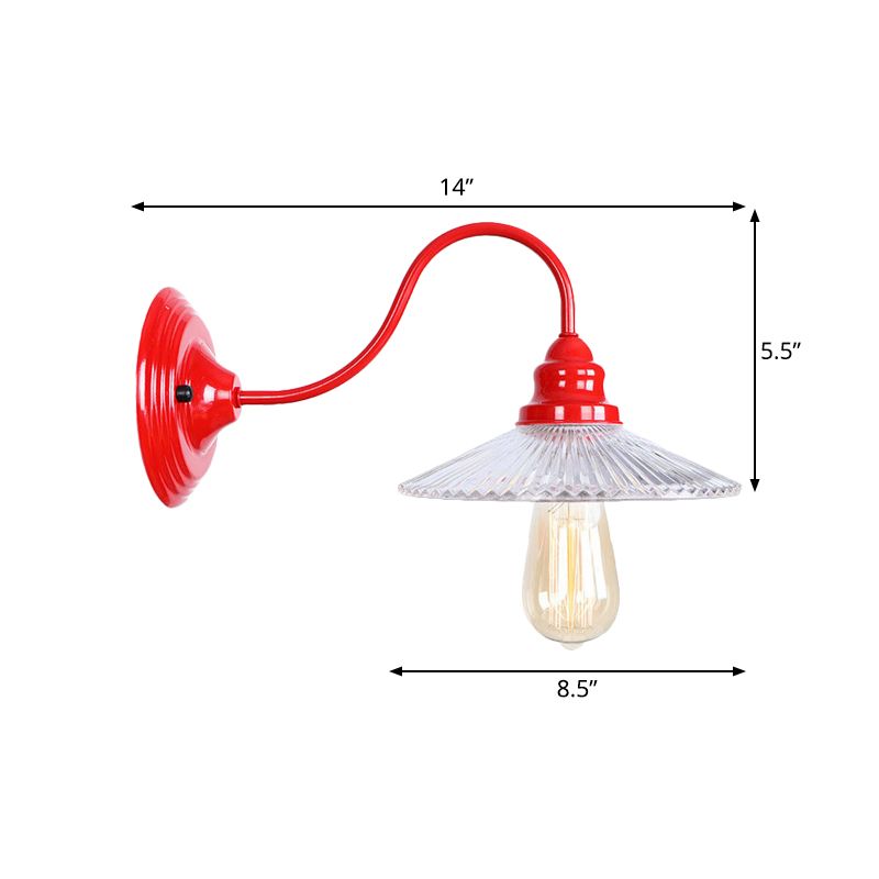 Cono lámpara de pared de vidrio acanalado montado en la pared industrial luz de dormitorio de bulbo individual luz en rojo