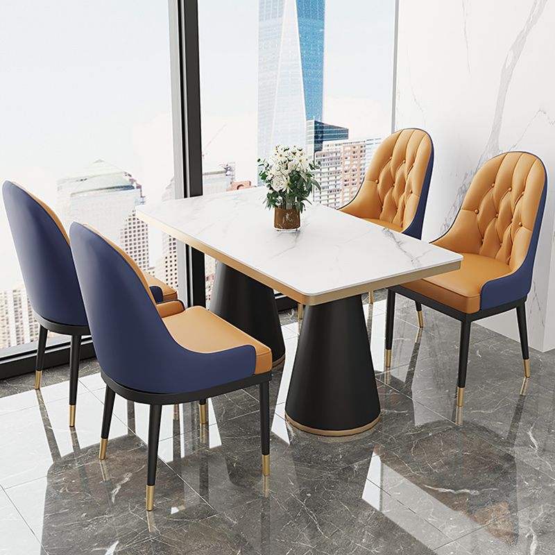 Leather Upholstered Chair Set Scandinavian 1/2/5 Pieces White Dining Table and Chairs