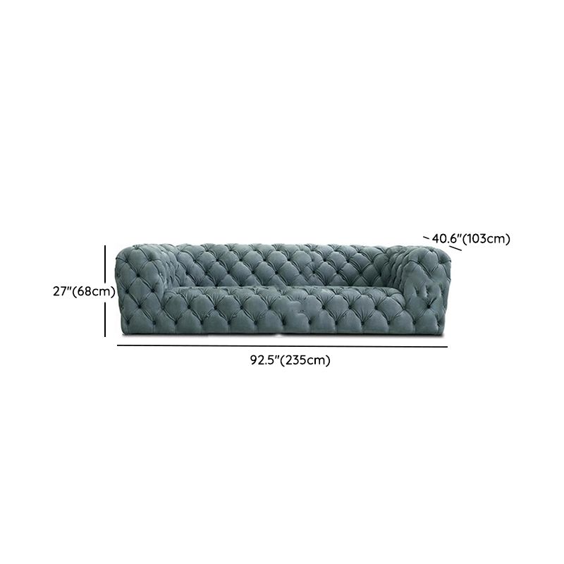 Genuine Leather Tuxedo Arm Sofa 26.8" H Tufted Settee in Blue