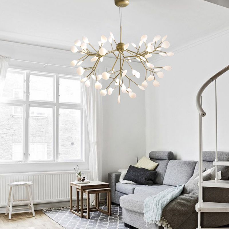 Gold Firefly Pendant Light in Modern Creative Style Wrought Iron Hanging Lamp with Acrylic Shade